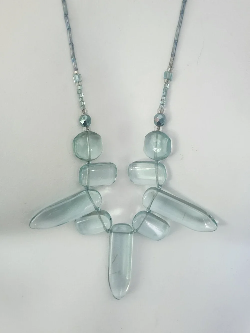 Light Aqua Glass Statement Necklace